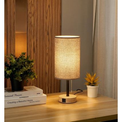 Brilagi - Stolna lampa s USB priključkom TABLON 1xE27/25W/230V hrast/crna/siva