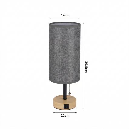 Brilagi - Stolna lampa s USB priključkom TABLON 1xE27/25W/230V hrast/crna/siva