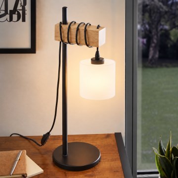 BRILAGI - Stolna lampa WOOD GLASS 1xE27/40W/230V smeđa/crna/bijela