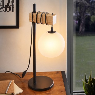 BRILAGI - Stolna lampa WOOD GLASS 1xE27/40W/230V smeđa/crna/bijela