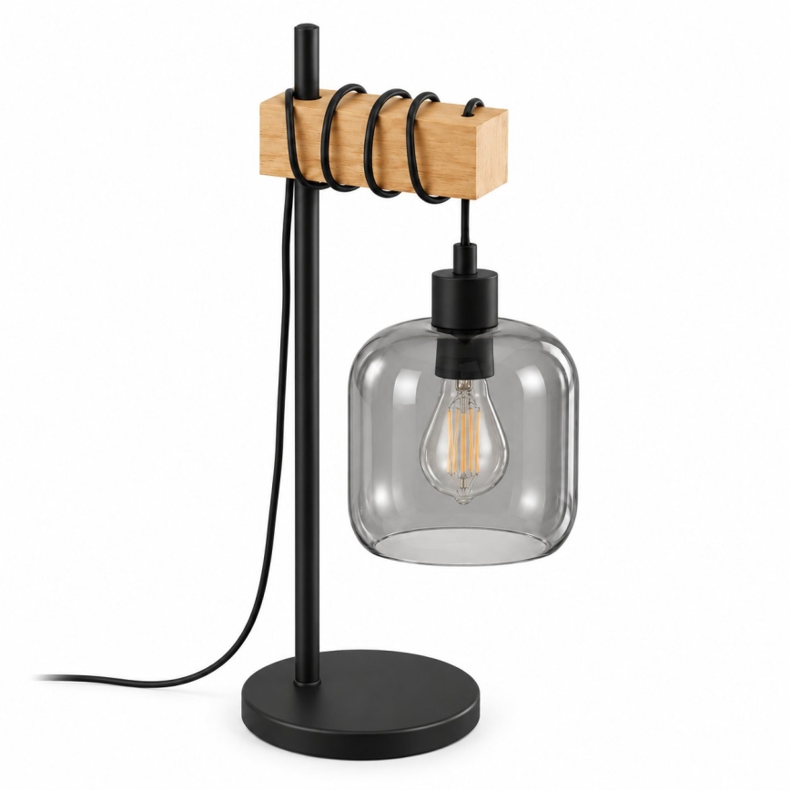 BRILAGI - Stolna lampa WOOD GLASS 1xE27/40W/230V smeđa/crna/dimna siva