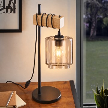 BRILAGI - Stolna lampa WOOD GLASS 1xE27/40W/230V smeđa/crna/dimno bež