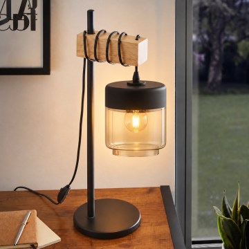BRILAGI - Stolna lampa WOOD GLASS 1xE27/40W/230V smeđa/crna/dimno-bež