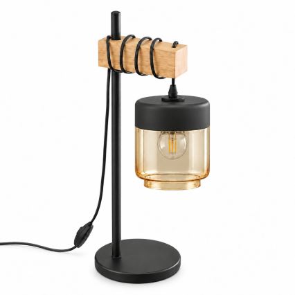 BRILAGI - Stolna lampa WOOD GLASS 1xE27/40W/230V smeđa/crna/dimno-bež