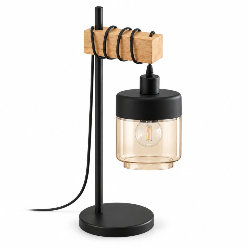 BRILAGI - Stolna lampa WOOD GLASS 1xE27/40W/230V smeđa/crna/dimno-bež