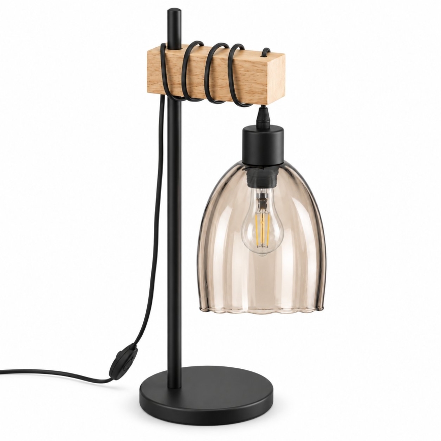 BRILAGI - Stolna lampa WOOD GLASS 1xE27/40W/230V smeđa/crna/zadimljeno bež