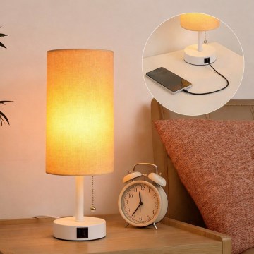 Brilagi - Stolna svjetiljka s USB priključkom TABLON 1xE27/25W/230V bijela/bež