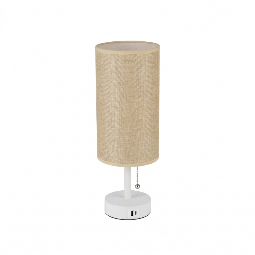 Brilagi - Stolna svjetiljka s USB priključkom TABLON 1xE27/25W/230V bijela/bež