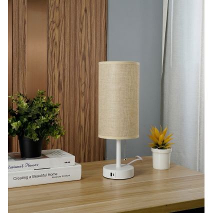 Brilagi - Stolna svjetiljka s USB priključkom TABLON 1xE27/25W/230V bijela/bež