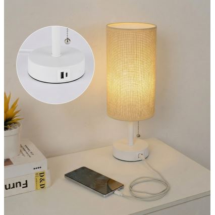 Brilagi - Stolna svjetiljka s USB priključkom TABLON 1xE27/25W/230V bijela/bež