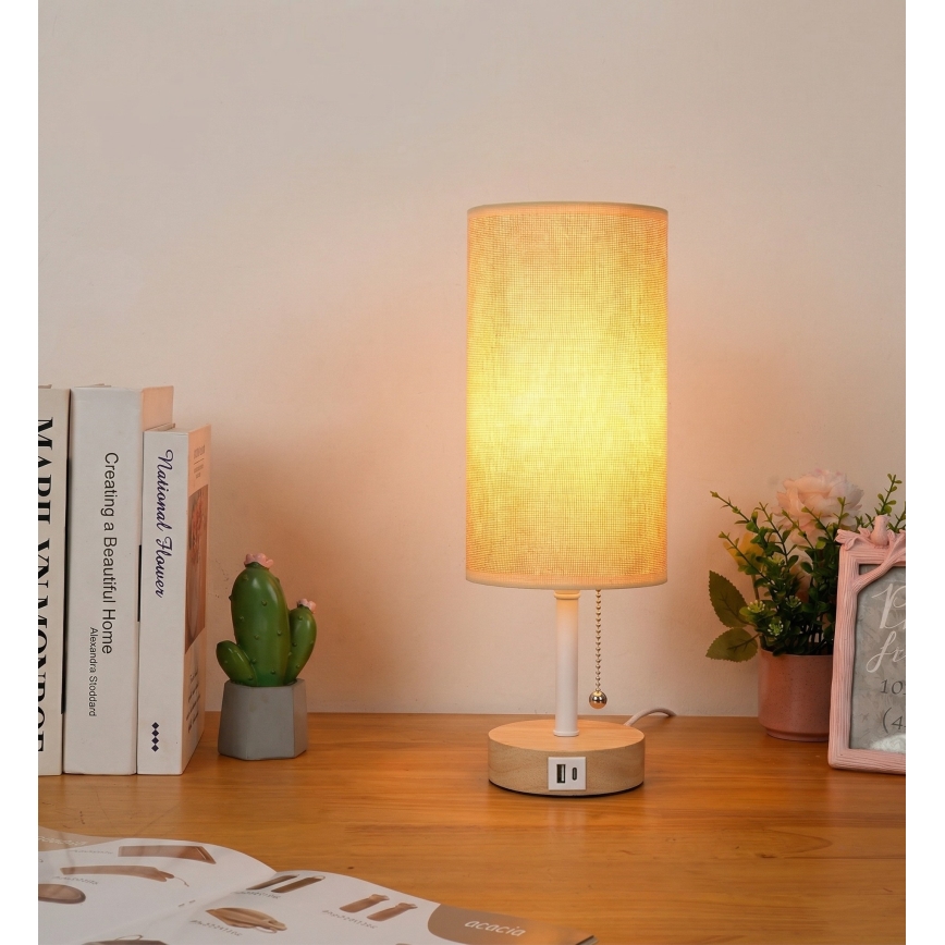 Brilagi - Stolna svjetiljka s USB priključkom TABLON 1xE27/25W/230V bijela/bež