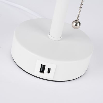Brilagi - Stolna svjetiljka s USB priključkom TABLON 1xE27/25W/230V bijela/bež