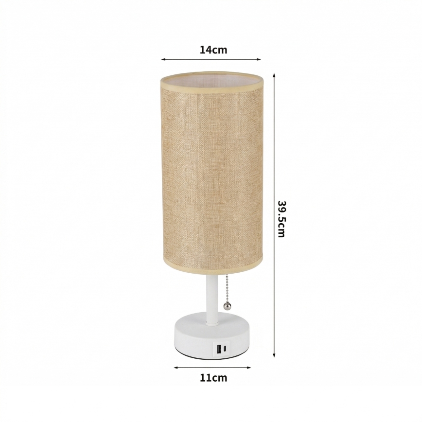 Brilagi - Stolna svjetiljka s USB priključkom TABLON 1xE27/25W/230V bijela/bež