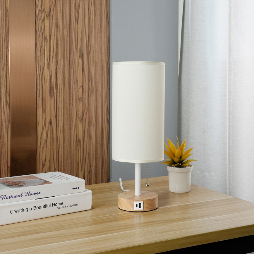 Brilagi - Stolna svjetiljka s USB priključkom TABLON 1xE27/25W/230V hrast/bijela/krem