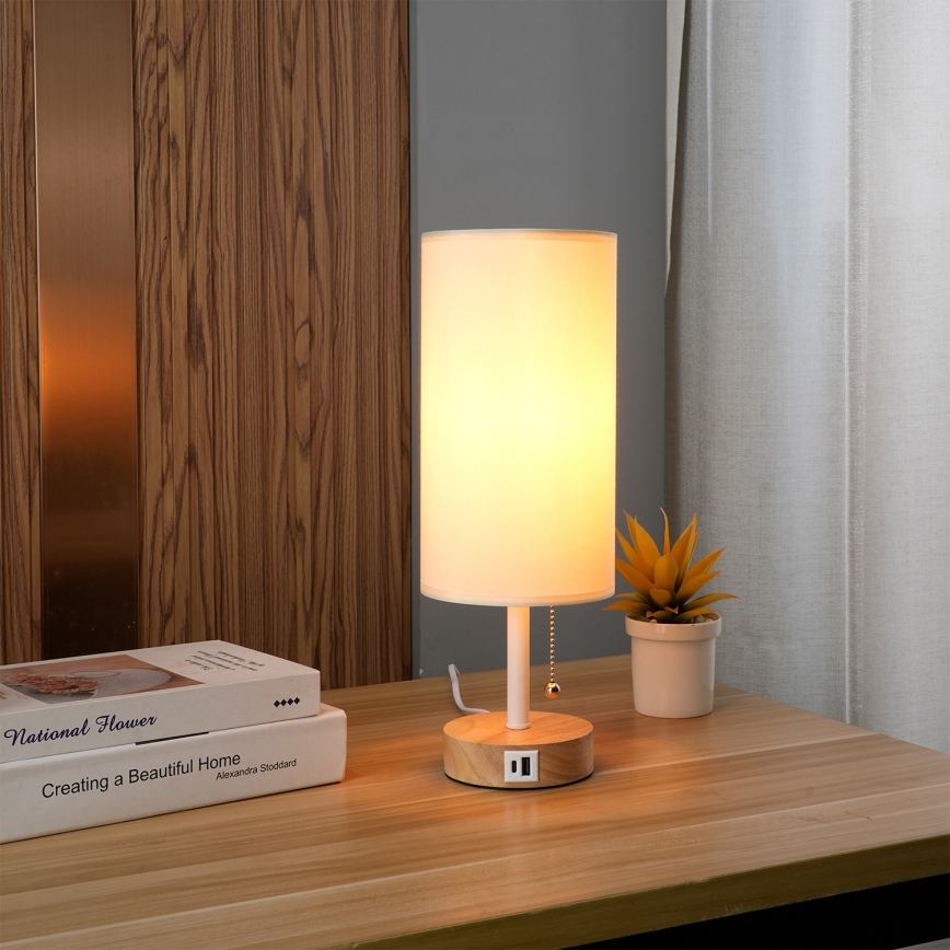 Brilagi - Stolna svjetiljka s USB priključkom TABLON 1xE27/25W/230V hrast/bijela/krem