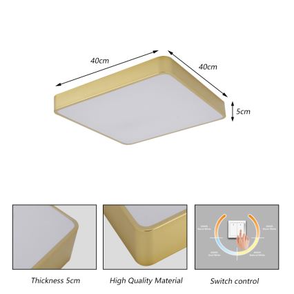 Brilagi - stropna LED svjetiljka POOL SQUARE LED/36W/230V 3000/4000/6000K 40x40 cm zlatna
