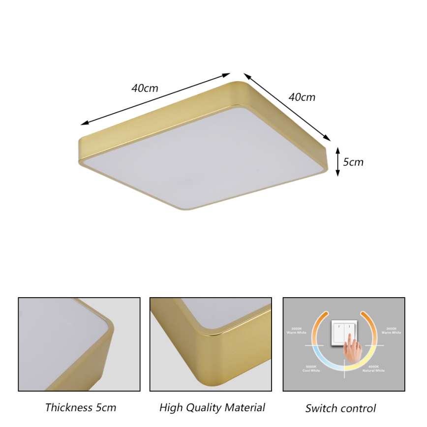 Brilagi - stropna LED svjetiljka POOL SQUARE LED/36W/230V 3000/4000/6000K 40x40 cm zlatna