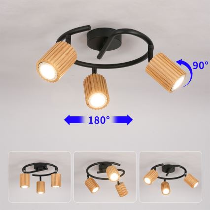 Brilagi - Stropna reflektorska svjetiljka MODERN WOOD 3xGU10/8W/230V drvo/crna