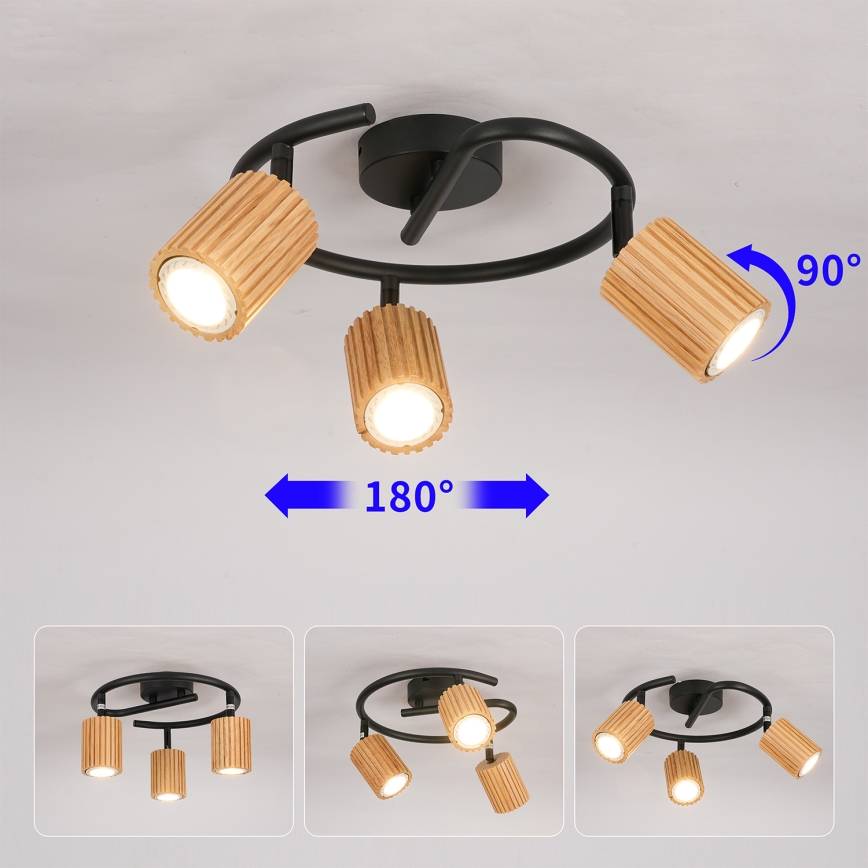 Brilagi - Stropna reflektorska svjetiljka MODERN WOOD 3xGU10/8W/230V drvo/crna