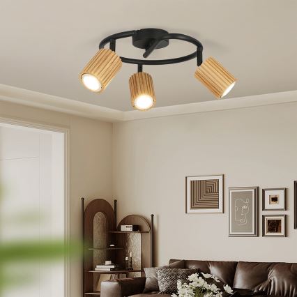 Brilagi - Stropna reflektorska svjetiljka MODERN WOOD 3xGU10/8W/230V drvo/crna