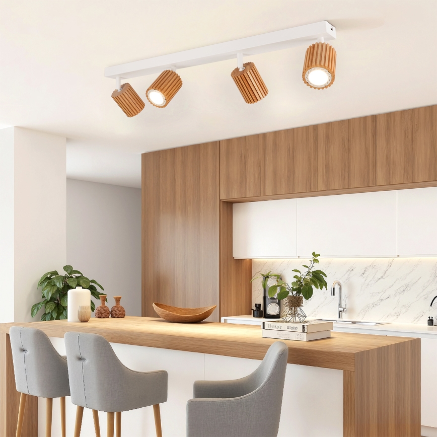 Brilagi - Stropna reflektorska svjetiljka MODERN WOOD 4xGU10/8W/230V kaučukovo drvo/bijela
