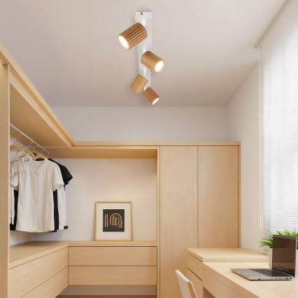 Brilagi - Stropna reflektorska svjetiljka MODERN WOOD 4xGU10/8W/230V kaučukovo drvo/bijela