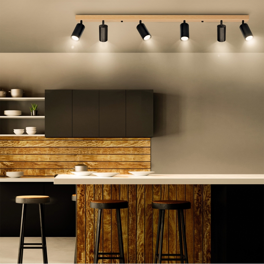 Brilagi - Stropna reflektorska svjetiljka SELE 6xGU10/30W/230V crna/dekor hrasta