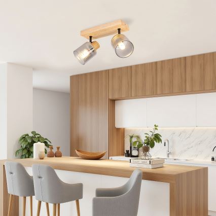 Brilagi - Stropna spot svjetiljka HYGGE 2xE14/15W/230V kaučukovo drvo/dimno