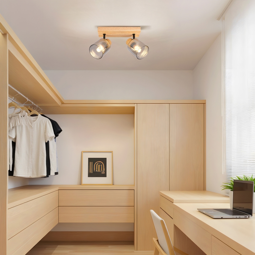 Brilagi - Stropna spot svjetiljka HYGGE 2xE14/15W/230V kaučukovo drvo/dimno