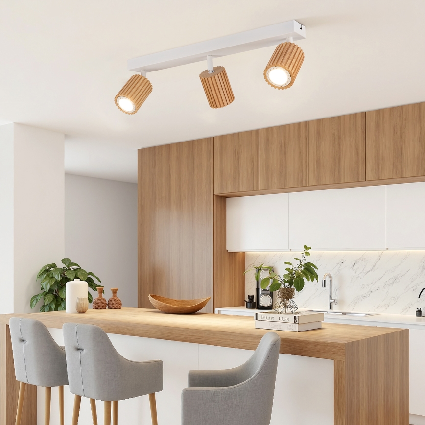 Brilagi - Stropna spot svjetiljka MODERN WOOD 4xGU10/8W/230V kaučukovo drvo/bijela