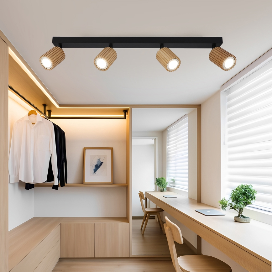 Brilagi - Stropna spot svjetiljka MODERN WOOD 4xGU10/8W/230V kaučukovo drvo/crna