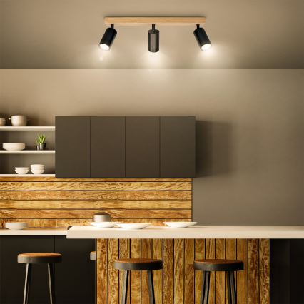 Brilagi - Stropna spot svjetiljka SELE 3xGU10/30W/230V crna/dekor hrasta