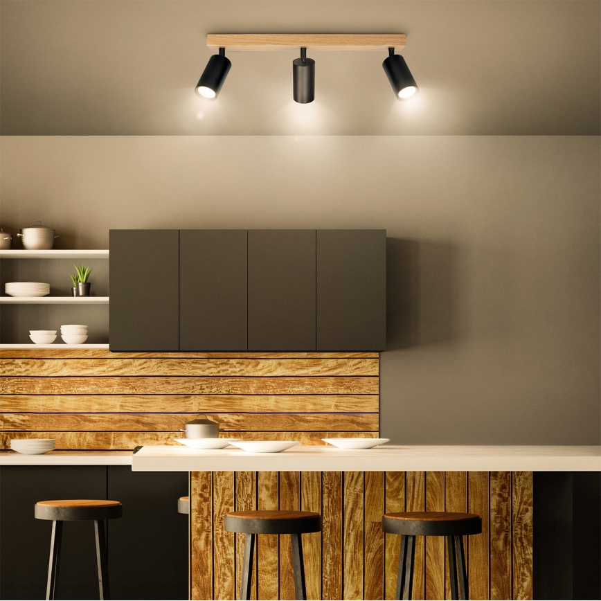 Brilagi - Stropna spot svjetiljka SELE 3xGU10/30W/230V crna/dekor hrasta