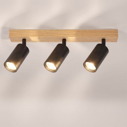 Brilagi - Stropna spot svjetiljka SELE 3xGU10/30W/230V crna/dekor hrasta