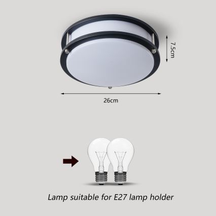 Brilagi - Stropna svjetiljka ELARO 2xE27/40W/230V, promjer 26 cm, crna