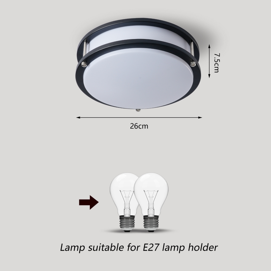 Brilagi - Stropna svjetiljka ELARO 2xE27/40W/230V, promjer 26 cm, crna