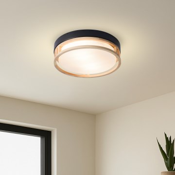 Brilagi - Stropna svjetiljka ORINO 2xE27/40W/230V Ø 27 cm crna/hrast