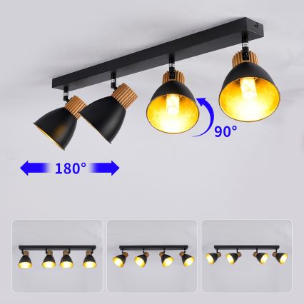 Brilagi - Stropna točkasta svjetiljka ODENSE 4xE14/10W/230V drvo/crna