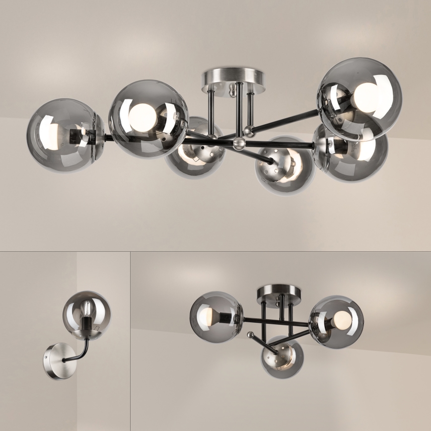 Brilagi - Stropni luster MALIVA za površinsku montažu 6xE14/15W/230V matni krom/zadimljeno staklo