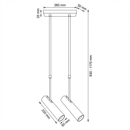 Brilagi - Stropni luster na štapu SELE 2xGU10/30W/230V crni