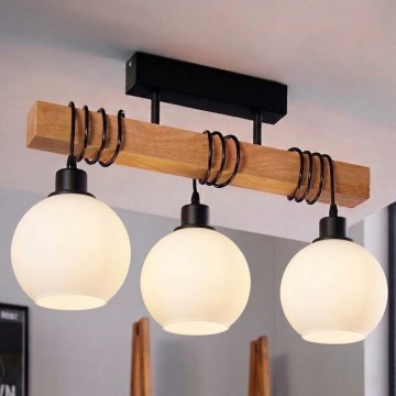 Brilagi - Stropni luster WOOD GLASS 3xE27/60W/230V borovina/crna/bijela