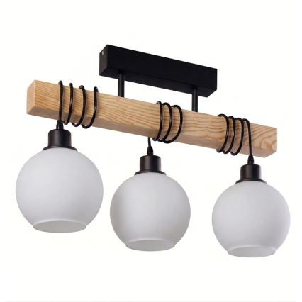 Brilagi - Stropni luster WOOD GLASS 3xE27/60W/230V borovina/crna/bijela