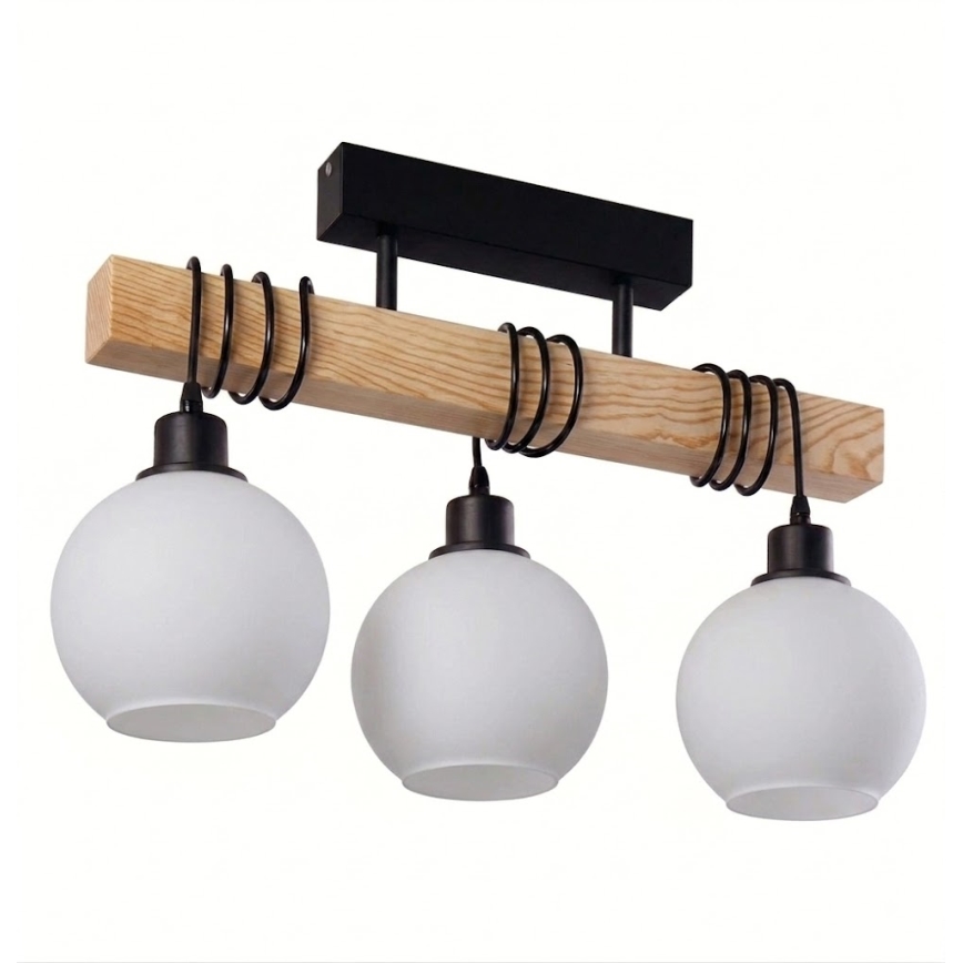 Brilagi - Stropni luster WOOD GLASS 3xE27/60W/230V borovina/crna/bijela