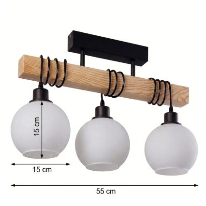 Brilagi - Stropni luster WOOD GLASS 3xE27/60W/230V borovina/crna/bijela