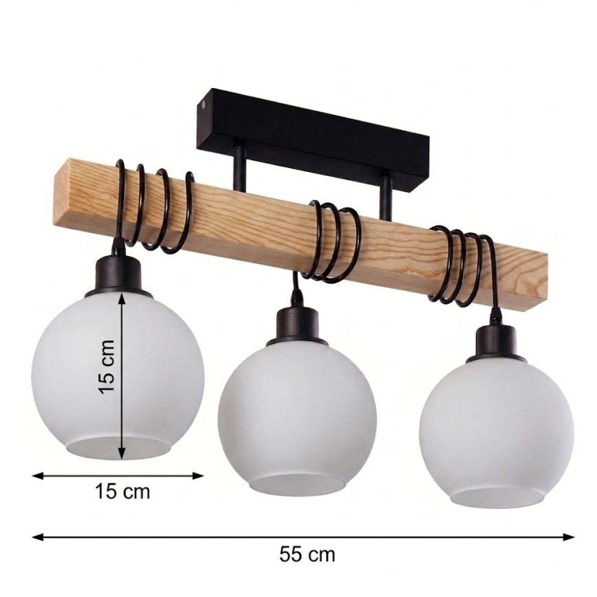 Brilagi - Stropni luster WOOD GLASS 3xE27/60W/230V borovina/crna/bijela