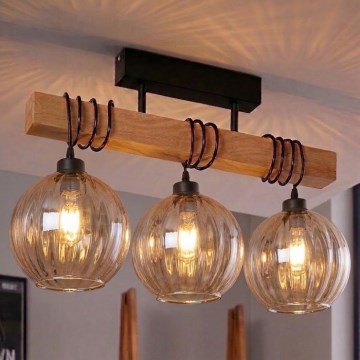 Brilagi - Stropni luster WOOD GLASS 3xE27/60W/230V borovina/crna/dimljeno smeđa