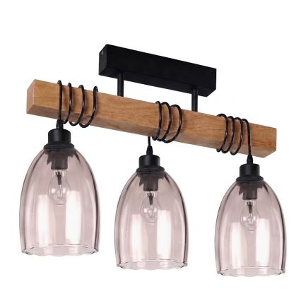 Brilagi - Stropna svjetiljka za površinsku montažu WOOD GLASS 3xE27/60W/230V borovina/crna/dimljeno bež