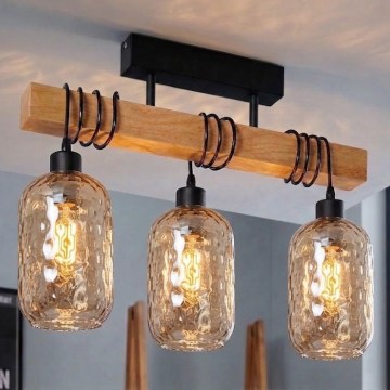 Brilagi - Stropni luster WOOD GLASS 3xE27/60W/230V borovina/crna/dimno-smeđa