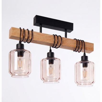 Brilagi - Stropni luster WOOD GLASS 3xE27/60W/230V borovina/crna/dimljeno bež