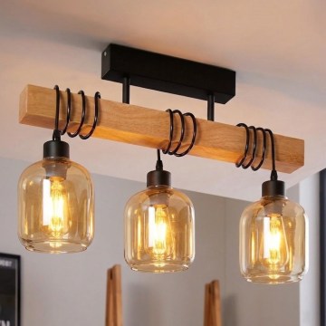 Brilagi - Stropni luster WOOD GLASS 3xE27/60W/230V borovina/crna/zadimljeno smeđa